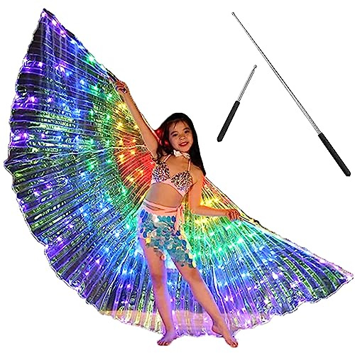 LED Isis Wings Belly Dance Light up Wings Butterfly Wings Colorful LED Wings with Telescopic Sticks Glowing Costume Performance Clothing for Festival Carnival Stage Christmas Party and Children