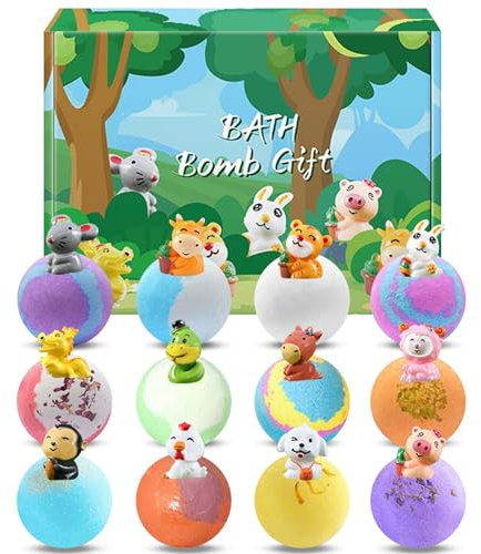 Badebomben Kinder mit Überraschung, 12 Stück Badebomben Geschenke für Kinder, Natürliche Bio Badekugeln als Badezusatz, Badeperlen Schaumbadebomben Geschenkideen für Mädchen Jungen Weihnachten