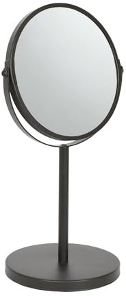 Harbour Housewares Pedestal Mirror - 2x Magnifying Makeup Mirror on Black Stand - 18.5 x 34.5cm - Round Freestanding Bedroom Table Vanity Mirrors for Bedroom, Bathroom
