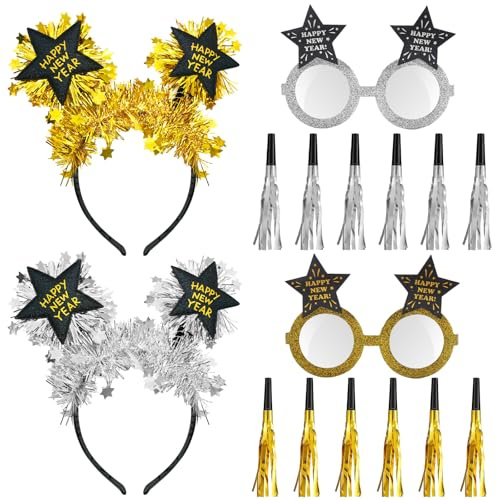 PPGGOPP Decorazioni Capodanno 2026, Cerchietto Capodanno, 2026 Capodannos Occhiali, Soffiatori per Feste, Accessori Capodannoes 2026, Trombette Festa Compleannos, Cerchietto Happy New Year