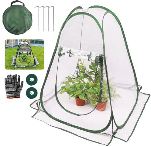 Pop Up Pflanzenschutzzelt Winter, Pop Up Gewächshaus Klein, Kleines Gewächshaus für Pflanzen, Mini Gewächshaus für Balkon, Kleines Winterzelt zum Schutz von Pflanzen und Blumen 70x70x80 cm