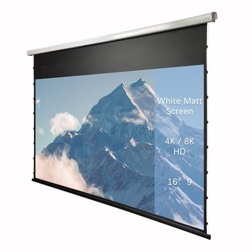 WUPRO QuadraArc Pantalla de Proyector Motorizada White Matt 100 Pulgadas 16:9, Instalación en Pared y Techo, Pantalla Enrollable con Control Remoto, Compatible con Todos los Proyectores
