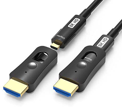 YIWENTEC HDMI fiberoptisk kabel HDMI 2.1 kabel 48 Gbps höghastighetskabel med 8K @ 60Hz 4K @ 120Hz stöd Dolby Dynamic HDR HDCP 2.3 Earc med Micro HDMI-dragtyp (15M)