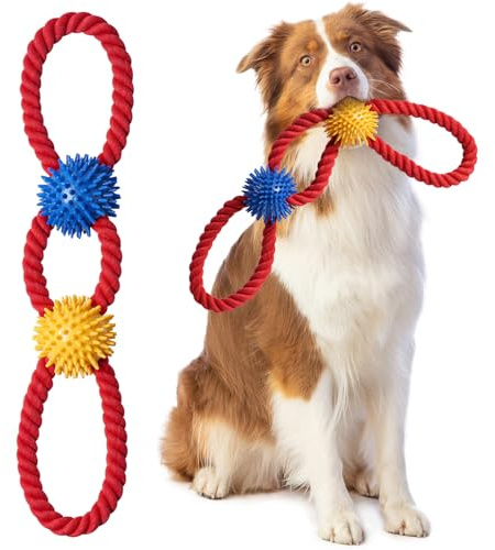 Aitmexcn Interactive Dog Rope Toys - 46 cm Tough Dog Toys for Medium Dogs, 100% Cotton Heavy Duty Puppy Toy for Boredom, Dog Pull Ball Rope Teeth Cleaning