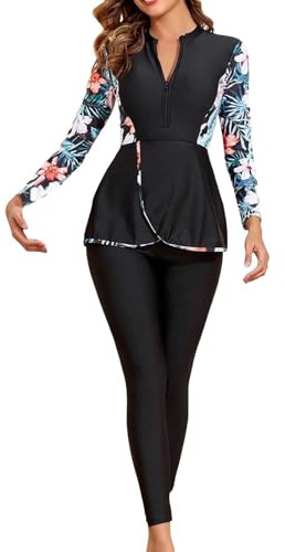 Générique Femmes Maillot de Bain Musulman: Doux Complet 2 Pièces Burkinabi Manches Longues Haut Pantalon Natation Anti - éruption - Maillot de Bain Islamique