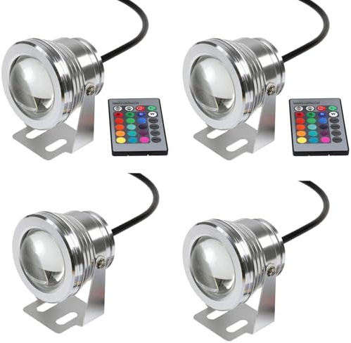 QICBYING 4 Pezzi Faretti Sommergibili - Lampada Subacquea da 10W, Luci LED per Piscina, Faretto Subacqueo Impermeabile IP68 Montato in Superficie, Illuminazione per Laghetti(10w (24V))