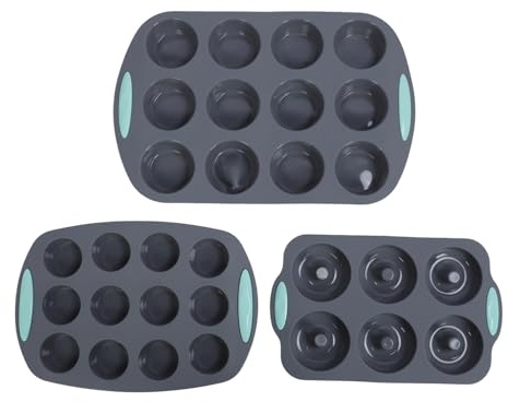 Plaque à muffins en silicone antiadhésive 12 cavités 38,5x25 cm - Résistante à la chaleur, facile à nettoyer, pour cupcakes, donuts et pâtisseries variées - Usage four,