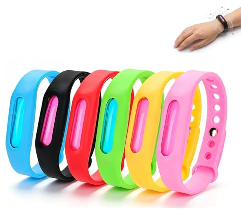 Pulseras Repelentes de Mosquitos Naturales 6 Unidades, Silicona Ajustable Impermeable sin DEET con Aceites Esenciales Vegetales, Protección Antimosquitos Duradera para Adultos y Niños para Camping