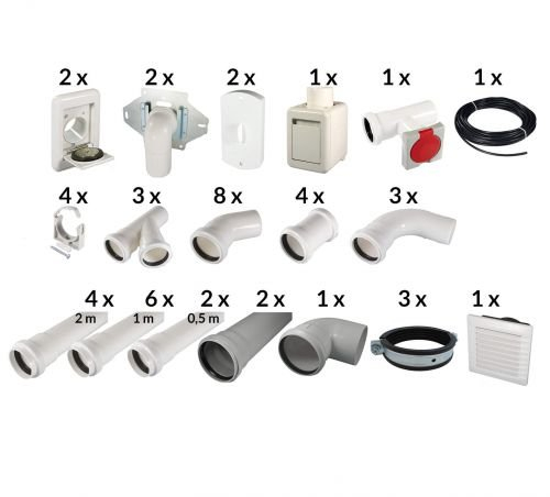Centrale Aspirapolvere Installation pacchetto per 2 lattine di aspirazione – 100 M2 – con tubi e raccordi