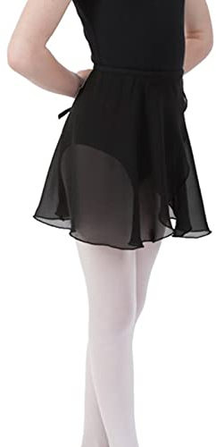 Bezioner Ballettrock Wickelrock Tanz Rock aus Chiffon Mit Taille Krawatte für Mädchen und Damen Schwarz S