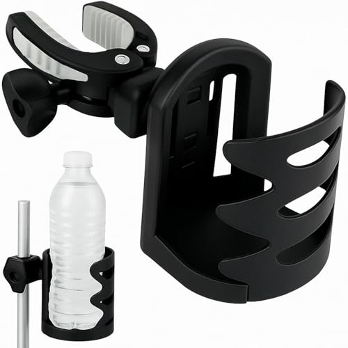Vive Cup Holder - Attachable Cupholder for Stroller, Wheelchair, Desk, Water Bottle, Coffee Mug, Drink Glass & Can - Adjustable Mountable Clip for Bike, Rollator - Large, Universal & Portable w/Clamp