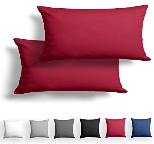 Alreya 2er-Set Mako Satin Kissenbezug 40 x 80 cm - 100% Baumwolle mit Reißverschluss, Superweicher Kopfkissenbezug 40x80, Kissenhülle, Oeko-TEX® Standard Zertifiziert, Rot, nur Kissenbezug