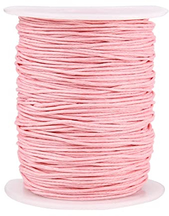 UR URLIFEHALL 100 Yards/90m 1mm Quality Pink Waxed Cotton Thread Cords Macrame Artisan String for Jewelry Making Findings