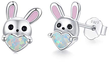 CUOKA MIRACLE Mädchen Ohrringe 925 Sterling Silber Opal Bunny Ohrringe für Damen Ohrstecker Hase für Kinder Mädchen