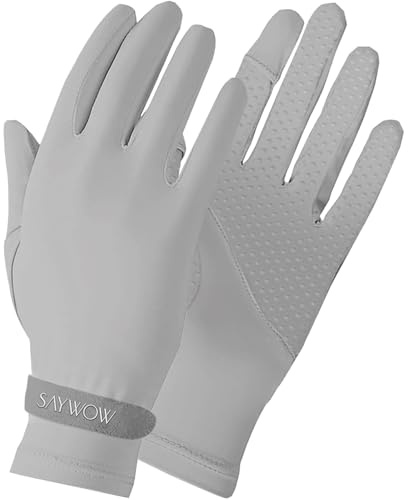SayWow UV Sun Protection Gloves for Women Full Finger Touchscreen UPF 50+ for Golf, Driving, Hiking, Grey, SGAGRE, Medium