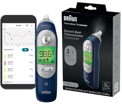 Braun ThermoScan 7+ Connect Digital Ear Thermometer for Kids - Family Care App Compatible, Age Precision Technology, Color-Coded Display, No. 1 Brand Recommended by Pediatricians