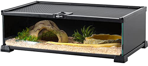 REPTIZOO Small Reptile Tank 20 x 12 x 6 Glass Reptile Terrarium with Top Feeding Habitat for Snake Spider