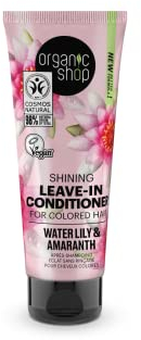 Organic Shop Balsamo lucidante senza risciacquo per capelli colorati, ninfea e amaranto, 75 ml (confezione da 1)