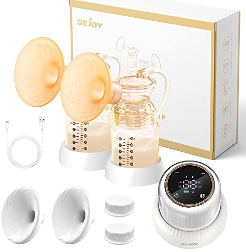 Sejoy Milchpumpen elektrisch Doppel, Breast Pump Doppelmilchpumpe, mit 6 Modi und 9 Saugstufen, tragbar wiederaufladbar, Speicherfunktion, LED-Bildschirm, für unterwegs und zu Hause, BPA-frei