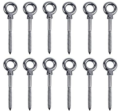 EFUTURETIME 12 x Boulon à œil avec Filetage à Bois, M8 x 80 mm Boulon Anneau Ecrou à œil en Acier Inoxydable 304 Vis à Crochet
