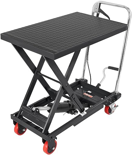 VEVOR TF23 Hydraulic Lift Table Cart, 500lbs Capacity 28.5 with 4 Wheels and Non-Slip Pad, for Material Handling and Transportation, Black