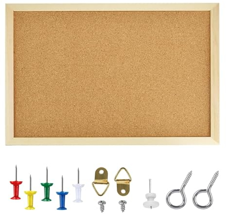 Lavagna Sughero, Bacheca in Sughero, Bacheca in sughero con Cornice in Legno, Bacheca in Sughero su un lato 30 x 40 cm, Bacheca Piccola, Perfetta per Uffici, Scuole, Camere da Letto e Casa