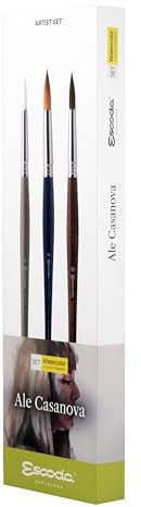 Escoda Signature Artist Aquarellpinsel-Set, Ale Casanova Set #1, enthält Chronos (synthetische Mischung), runde Größe 14, Perla Round Größe 8 und Versatil (synthetischer Kolinsky), rund, Größe 10