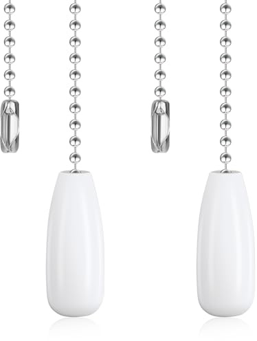 2 Pcs 12-inch Ceiling Fan Pull Chain Lighting Beaded Ball Chains Wooden Decorative Pendant Extension Chains Fan Cord Extender(White)