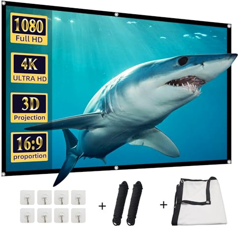 Projector Screen, DUYIKJ 84 inch Foldable Portable Rear Front Projector Screen Indoor Outdoor 4K 16:9 HD Double Sided Projection Movies Screen for Camping Party,Backyard Home Theater