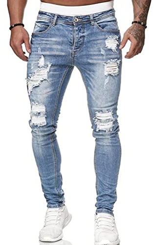 Osheoiso Vaqueros Rasgados de Hombre Skinny Denim Jeans Hip Hop Slim Fit Pantalone Casuales Elasticos Agujero Pantalón Jeans Largo Hombre Vaqueros Ajustados