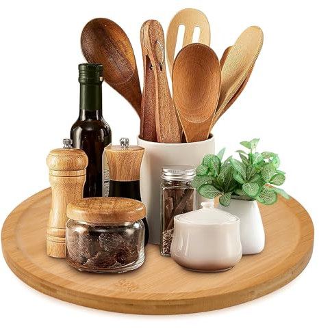 Eastsign Drehteller-Organizer aus Bambus, Lazy Susan – drehplatte 30 cm großes Serviertablett aus Holz für die Aufbewahrung in Küche, Schrank und Vorratskammer