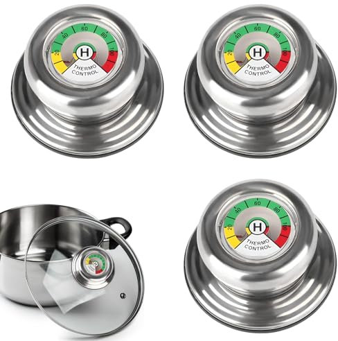 banjiabb 3 Stück Topfdeckelgriff mit Thermometer,Ersatz Topf Griff Thermometer,Universal Topfdeckel Knopf Ersatzgriff,kompatibel mit AMC Töpfen und Pfannen,Topfdeckel Griff mit Gewinde aus Messing