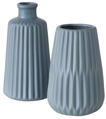 mucHome 2er Set Vasen, Blumenvasen aus Keramik 17 cm, ø ca. 8,5 cm, skandinavisches Design (Blau)