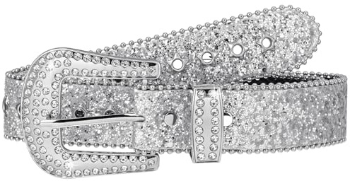 Sorcristy Rhinestone Belt for Women, Western Cowboy Style, Western Cowgirl Sparkly Silver Leather Sequin Belts Luxury Bling Diamond Crystal Studded Belt for Jeans Pants Dress（ 40.94×1.50 Inches）