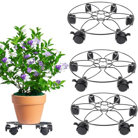 Stand de planta con ruedas, soporte de plantas sobre ruedas - Migriante de planta de carro de flores con ruedas - 3x Pallet de plantador de metal pesado, motor de maceta con 6 ruedas para interiores a