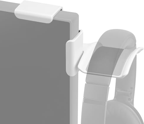 GEEKRIA kläm-på hörlurshållare för skärm, skärmmonterad spelheadset hängare krok, kompatibel med Sennheiser, Bose, Beats, Razer Sony-hörlurar (vit)