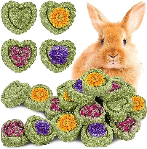 20PCS Kaninchenkau-Spielzeug, Kaninchenkau-Leckereien für Kaninchenzähne, natürliche Timothy Hay Kuchen für Kaninchen, Chinchilla, Hamster, Meeresschwein, sichere Kaninchenkau-Spielzeug für Zähne