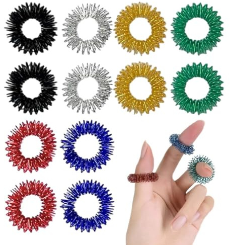 MKEAWWU Anelli Per Agopuntura Antistress I Acupressure Ring I Anello Massaggiante Per Le Dita I Anello Per Agopuntura I Anelli Massaggianti Per Il Polso I Set Di 12