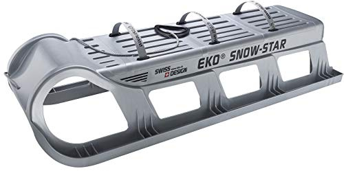 EKO Snow-Star 120 Argento - Robusta slitta familiare in HDPE con lame in acciaio inox, 3 posti, portata 150 kg