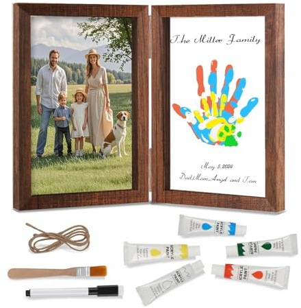 Family Handprint Kit with Wooden Picture Frame – DIY Keepsake Craft for Kids & Adults, Personalised Memory Gift for Home Decor, Non-Toxic Paint Set