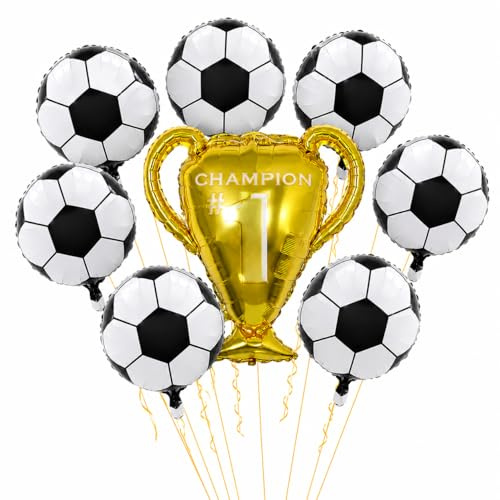 CATZUM 9 Globos de Aluminio con Temática de Fútbol, Globos de Trofeo de Foil para Decoración de Cumpleaños Infantil y Fiesta de Mundial de Fútbol