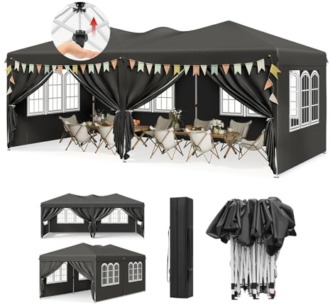 WOLTU Pérgola Jardín Exterior, Pabellón Cenador 3x6 m Plegable con Sistema Pop-Up, Carpa con Paredes Enrollables y Altura Ajustable, Tela Oxford 210D, para Camping, Jardín, Playa, Gris