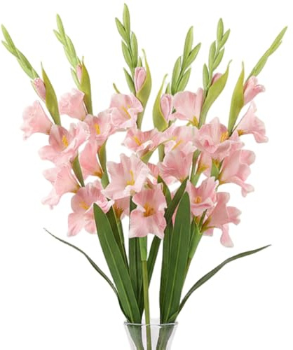 Wilafury Gladiolus konstgjorda blommor, 6 st 56 cm realistiska höga konstgjorda blommor för vas, verklighetstrogen fuskblomma för bröllop hem hotell, stil-2
