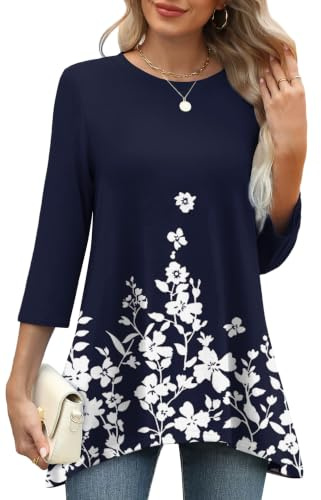 OFEEFAN 3/4 Sleeve Womens Tops UK Summer Lightweight Long Tunics Casual