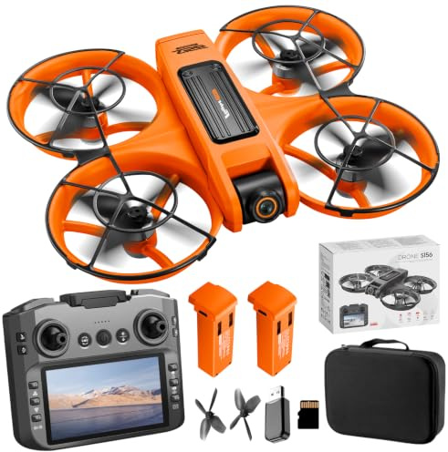Drone Avec Caméra HD Et Écran 4,9 Inches, Moteur Brushless, Double Caméra, Flux Optique, Figures 360°, Décollage 1 Touche, Carte SD Et 2 Batteries, Idéal Pour Débutants (Orange)
