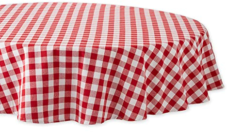 DII Camz32670 Tischdecke, kariert, rund, 178 cm, Rot