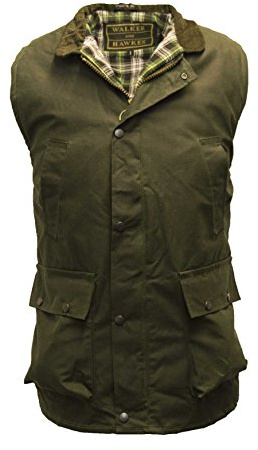 Walker and Hawkes Gilet da uomo in stile country, cerato, di colore verde oliva, nelle taglie dalla S alla 5XL