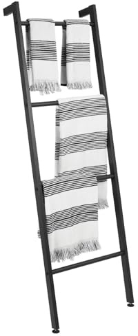 mDesign Échelle Porte-Serviettes autoportante pour Salle de Bain - Porte-Serviettes à 4 Niveaux en métal - Porte-Serviettes pour Serviettes de Bain, vêtements ou journaux - Noir Mat