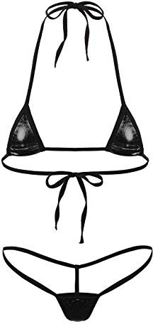 ranrann Mikrobikini, sexig, dam, metallisk glans, baddräkt, body-string-bh, erotisk, badkläder, badkläder, svart, One size