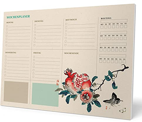 Grupo Erik Wochenplaner Tischkalender Block A4 - Kalender Planer Japanische Kunst auf Deutsch - Tischplaner A4 - Tischkalender ohne Datum - Schreibtischunterlage Papier